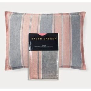 Lauren Ralph Lauren Oakview Essex 2 King Pillow Shams Red Navy Stripe Linen New